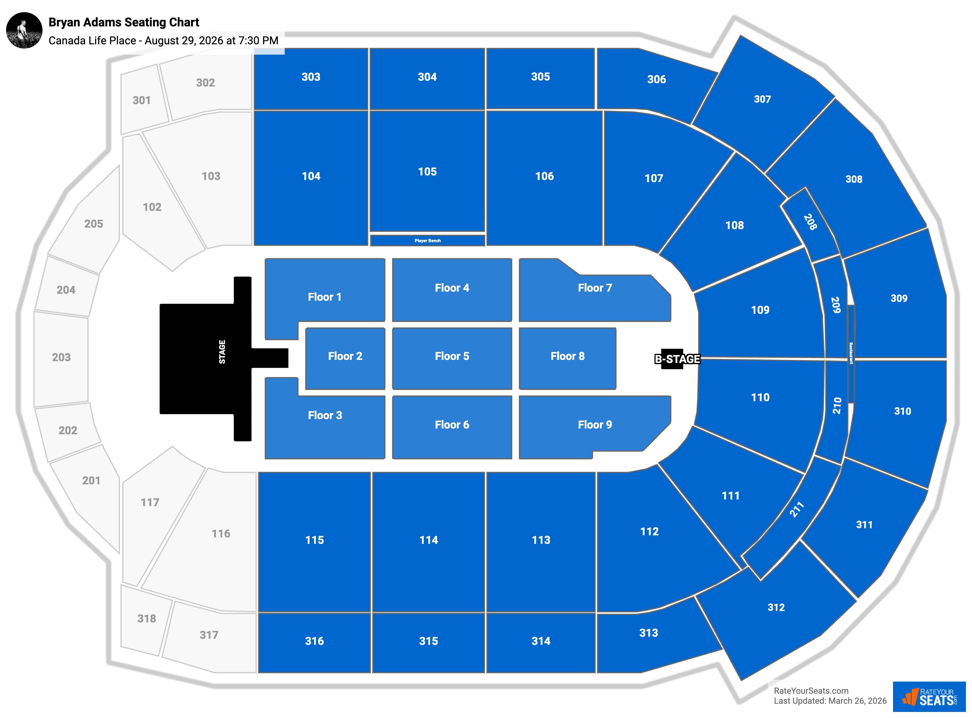 Bryan Adams seating chart Canada Life Place