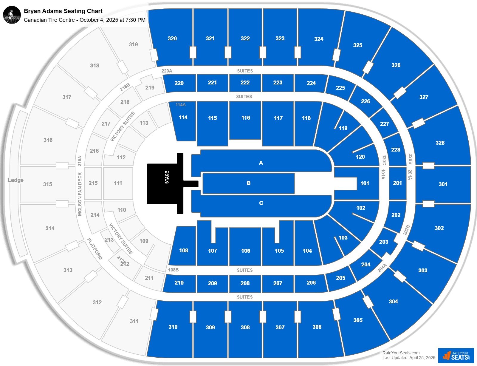 Bryan Adams seating chart Canadian Tire Centre