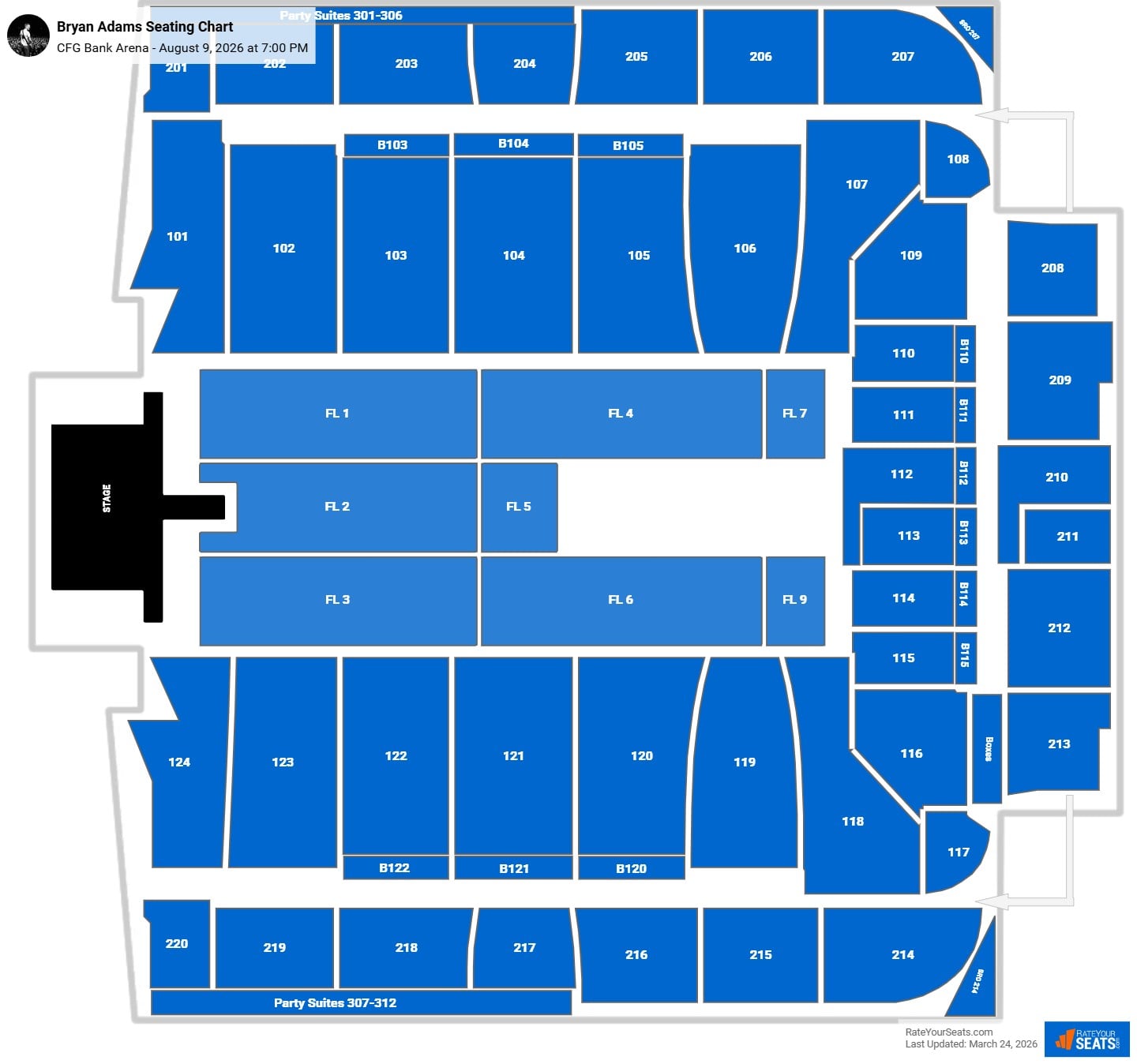 Bryan Adams seating chart CFG Bank Arena