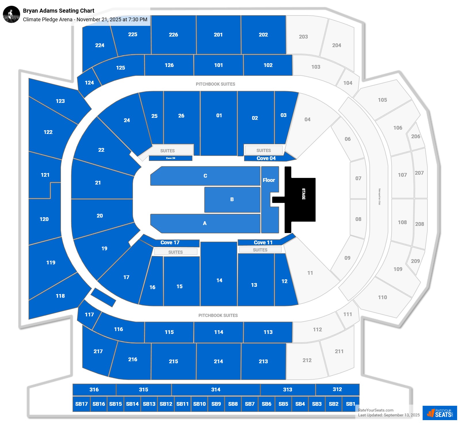 Bryan Adams seating chart Climate Pledge Arena