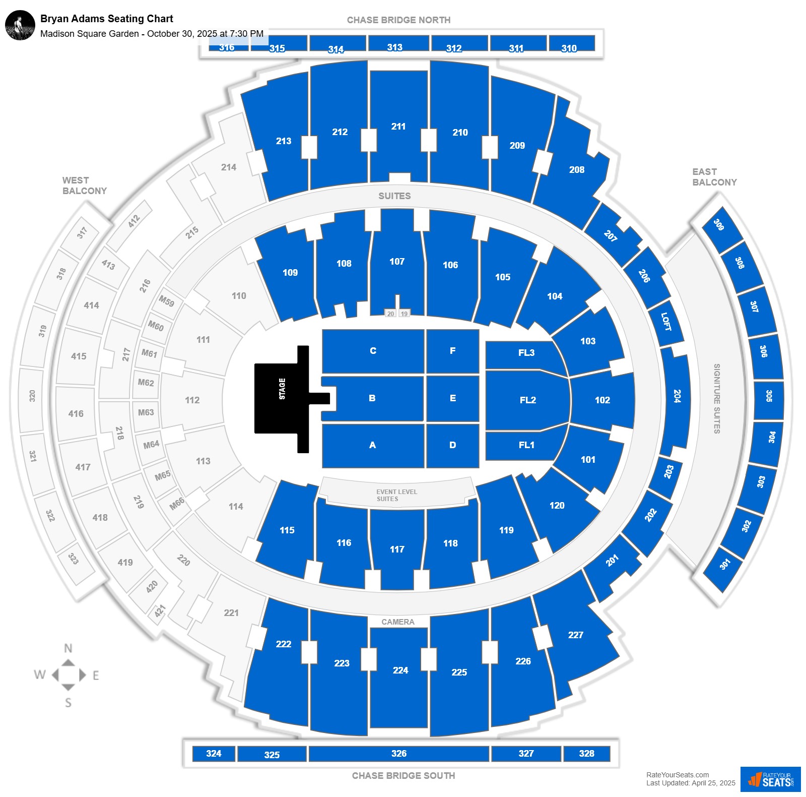 Bryan Adams seating chart Madison Square Garden