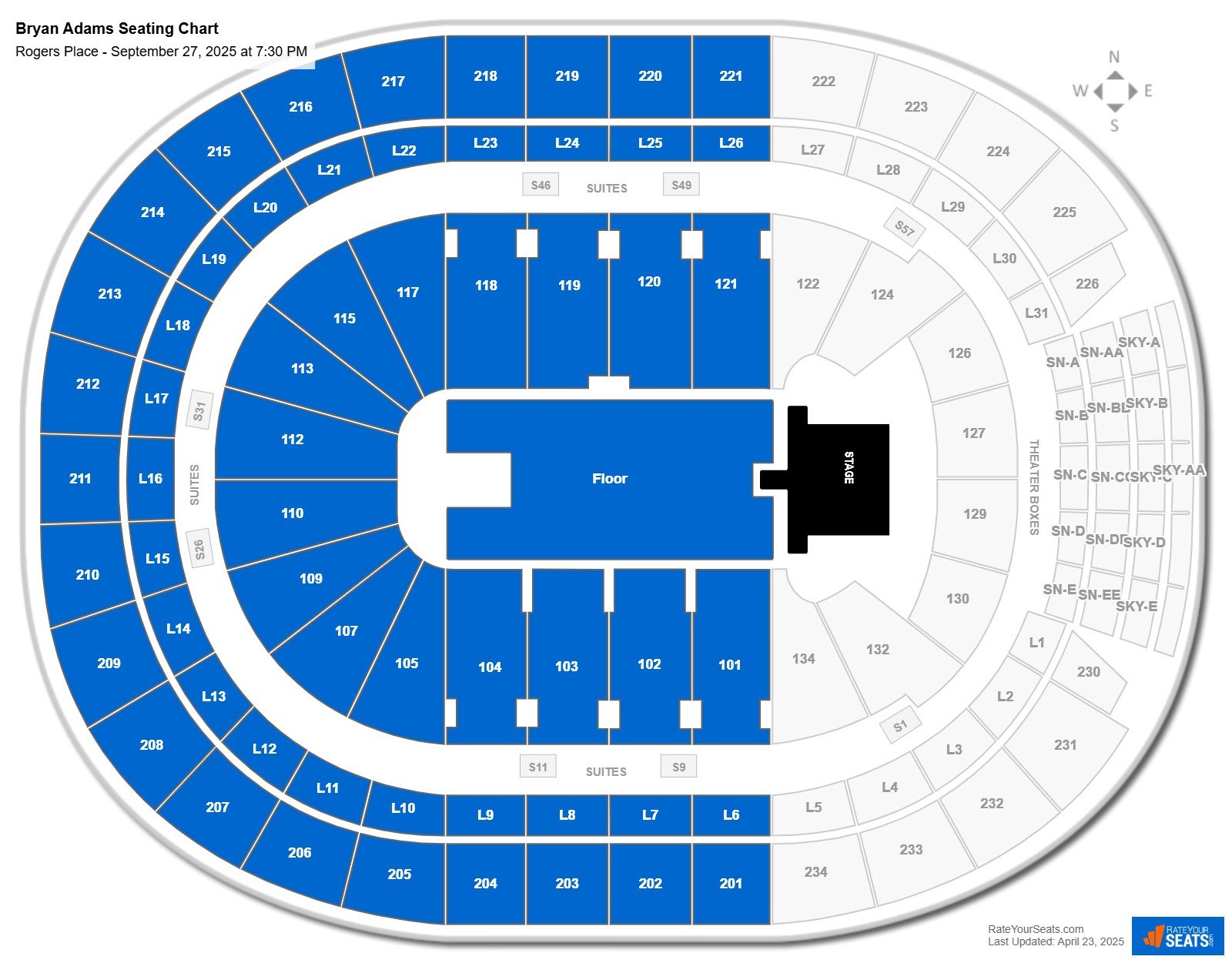 Bryan Adams seating chart Rogers Place