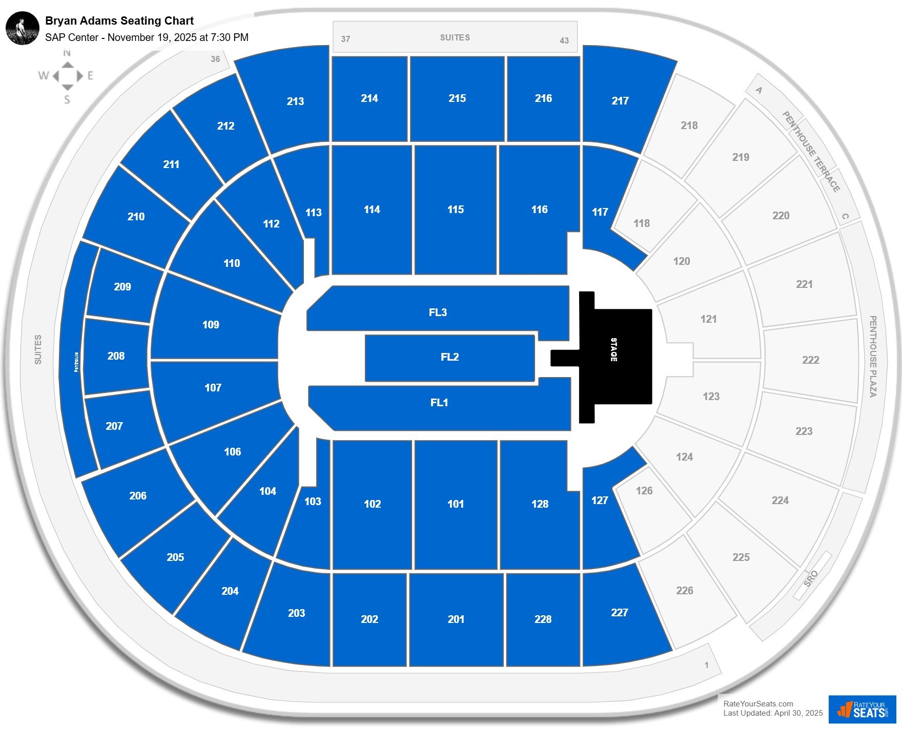 Bryan Adams seating chart SAP Center