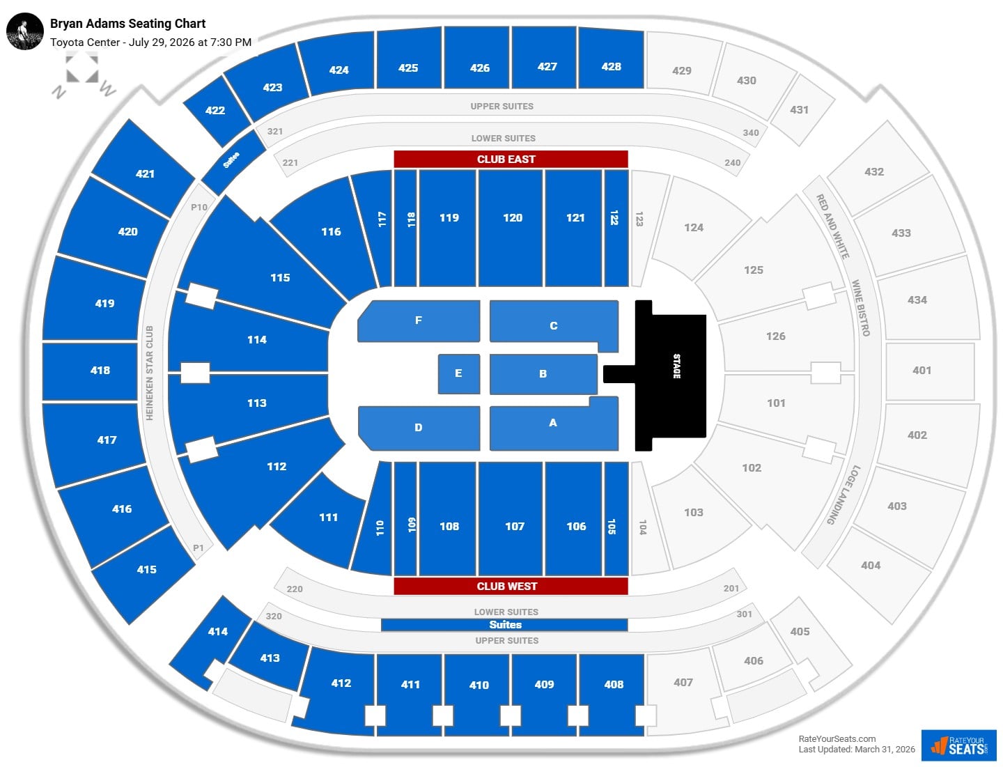 Bryan Adams seating chart Toyota Center