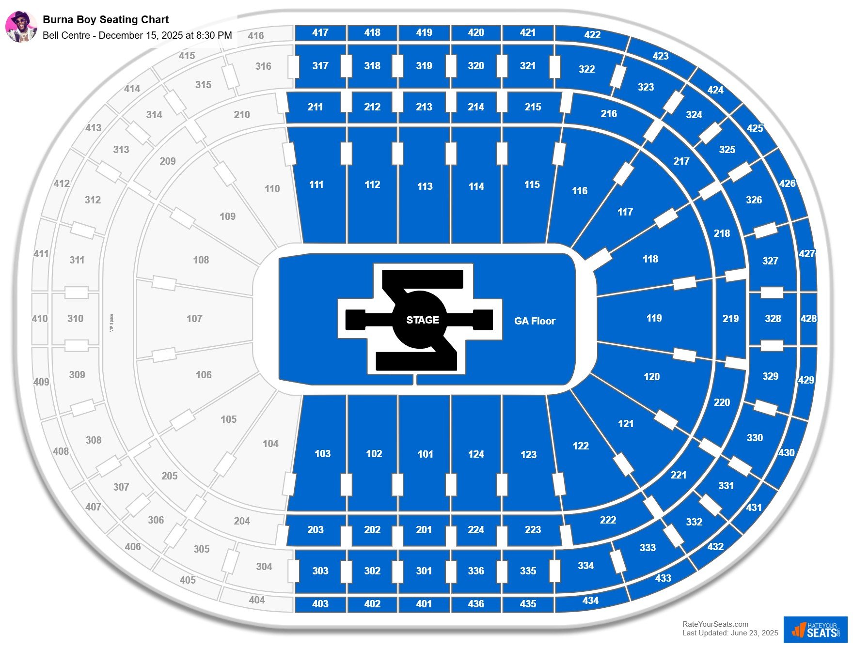 Burna Boy seating chart Bell Centre