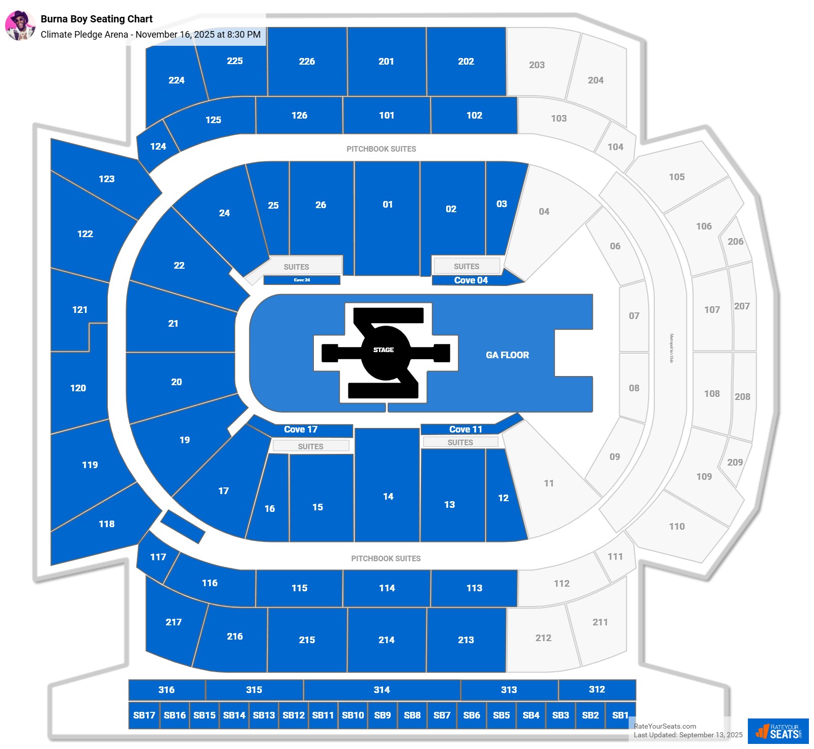 Burna Boy seating chart Climate Pledge Arena