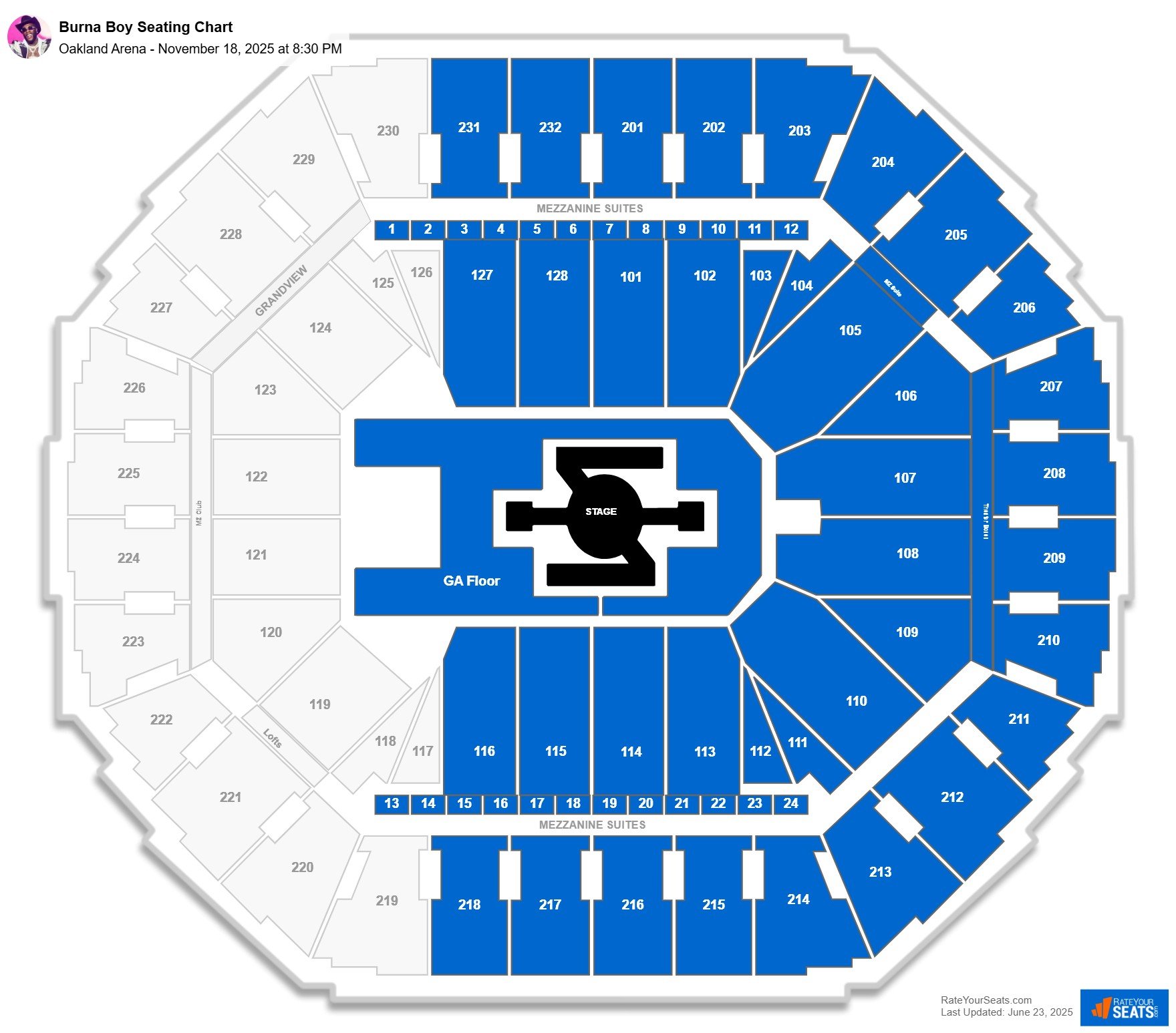 Burna Boy seating chart Oakland Arena