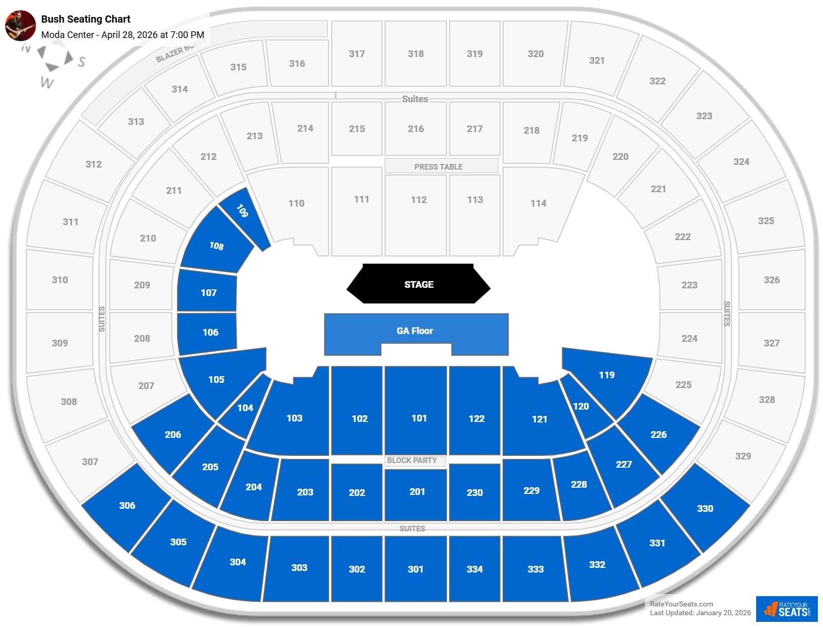 Bush seating chart Moda Center