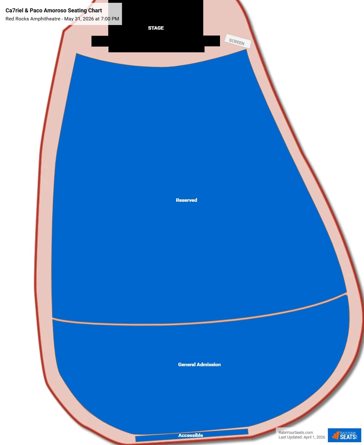 Ca7riel & Paco Amoroso seating chart Red Rocks Amphitheatre