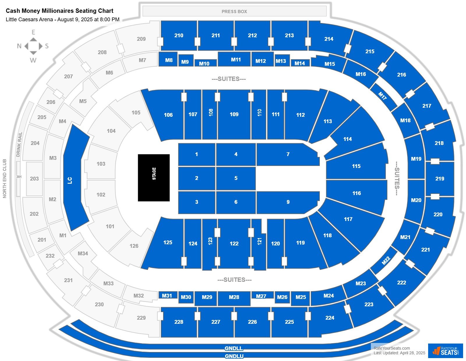 Cash Money Millionaires seating chart Little Caesars Arena