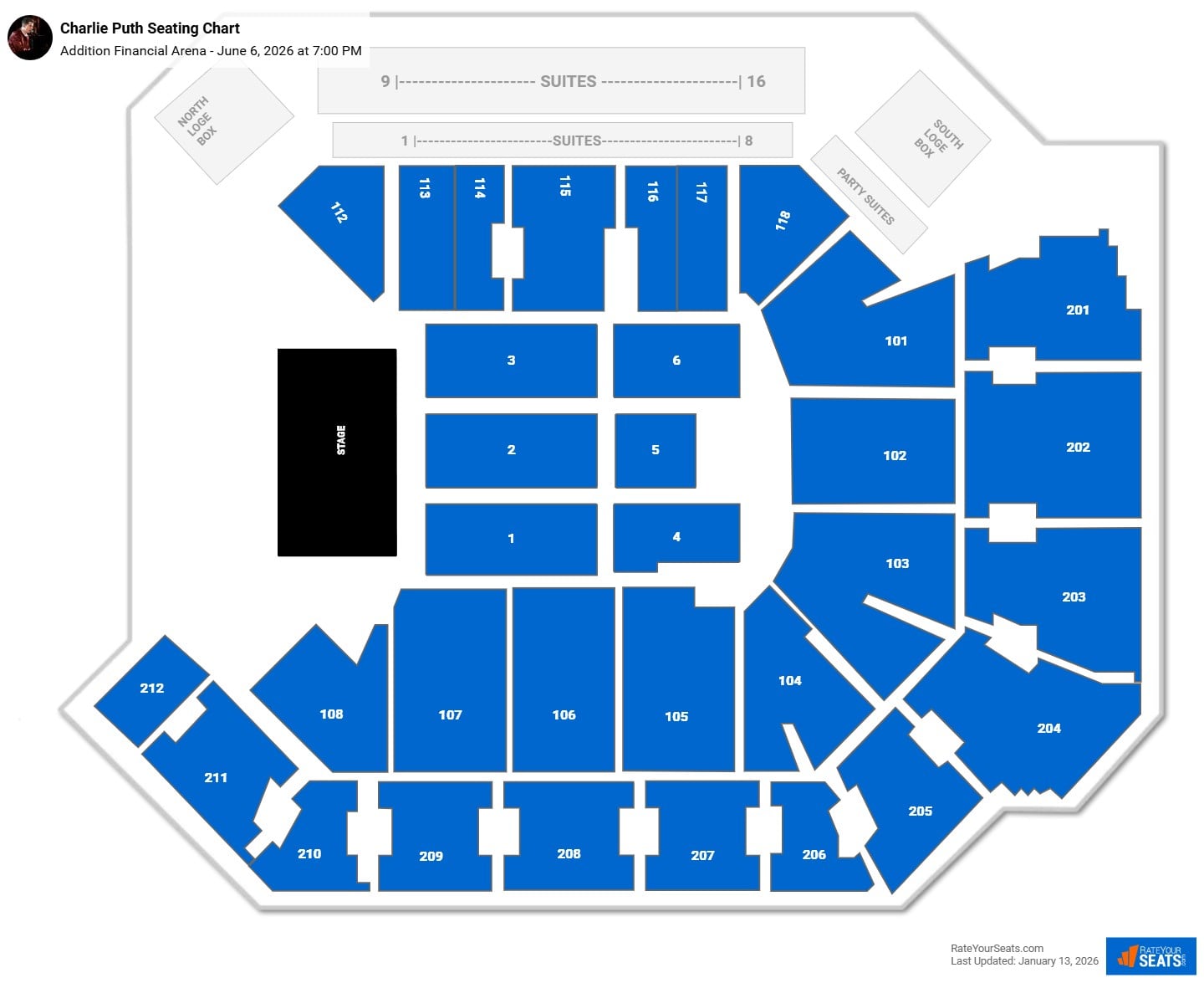 Charlie Puth seating chart Addition Financial Arena