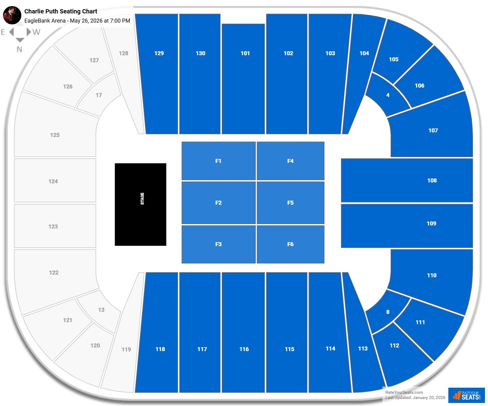Charlie Puth seating chart EagleBank Arena