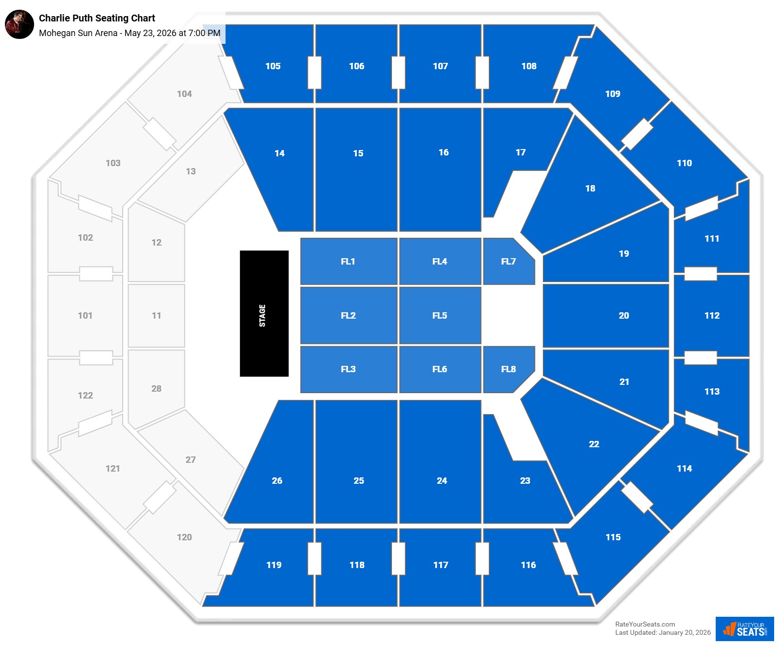 Charlie Puth seating chart Mohegan Sun Arena