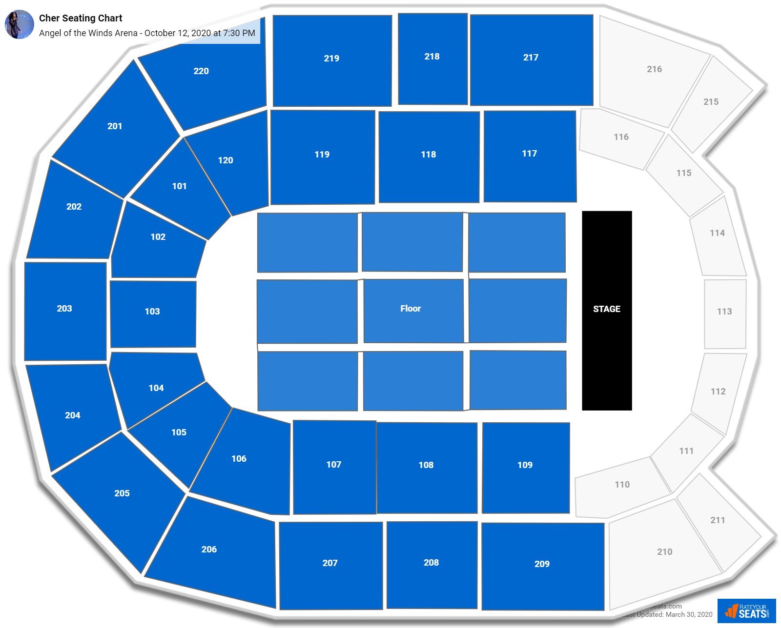 Cher seating chart Angel of the Winds Arena