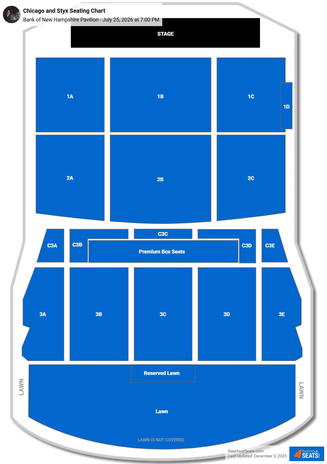 Chicago and Styx seating chart Bank of New Hampshire Pavilion