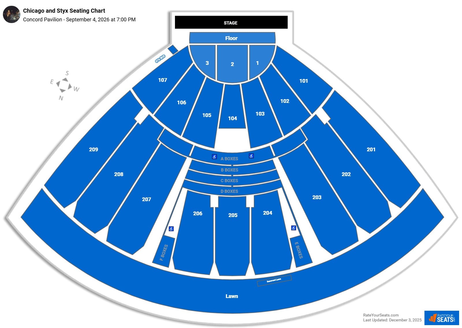 Chicago and Styx seating chart Concord Pavilion