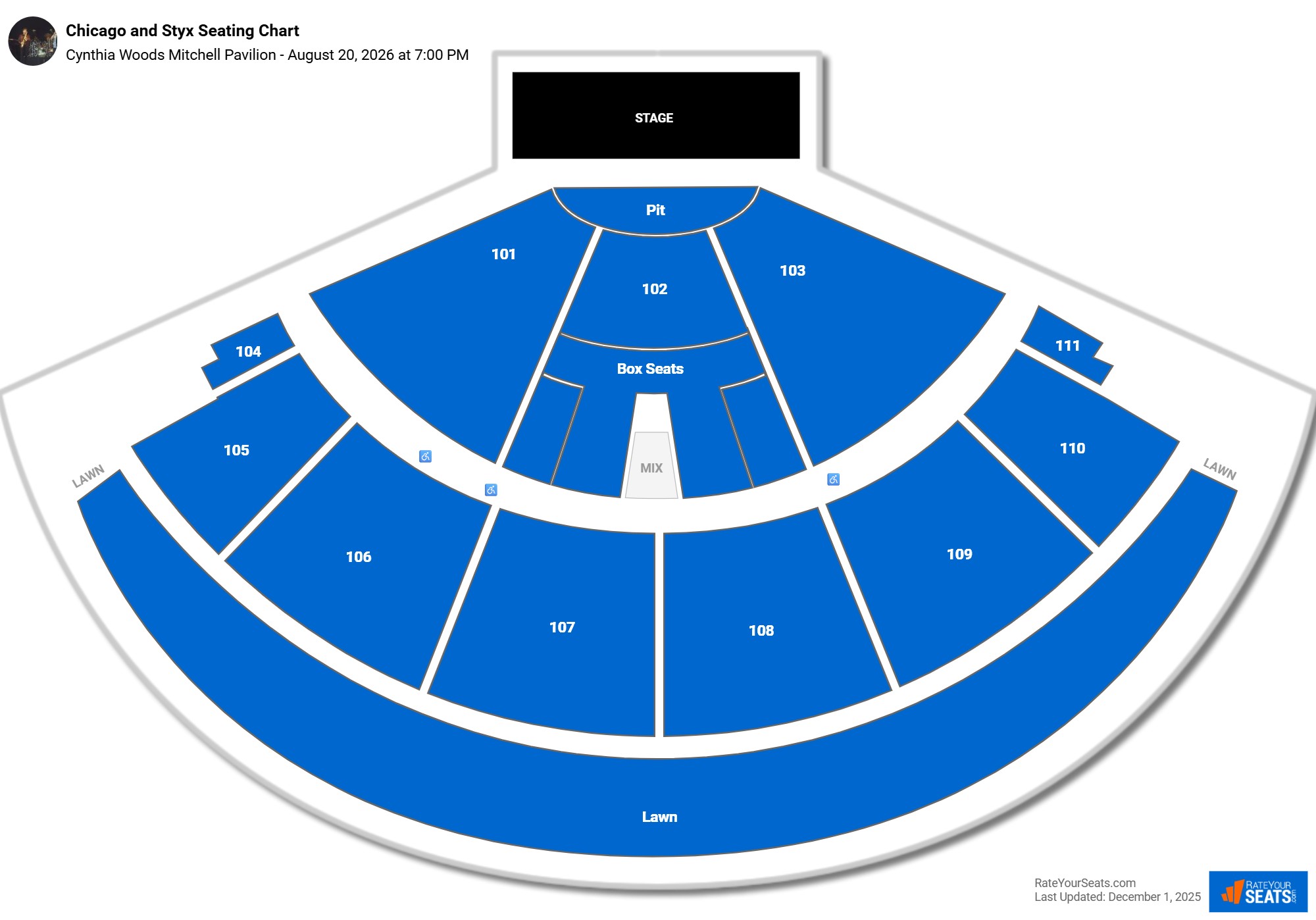 Chicago and Styx seating chart Cynthia Woods Mitchell Pavilion