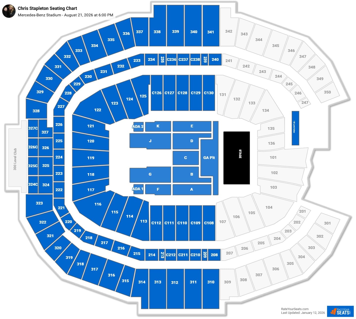 Chris Stapleton seating chart Mercedes-Benz Stadium