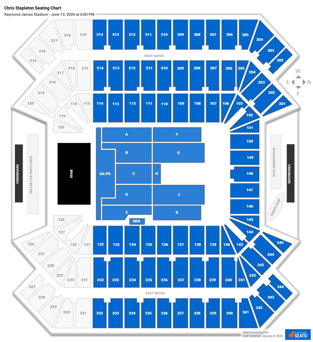 Chris Stapleton seating chart Raymond James Stadium