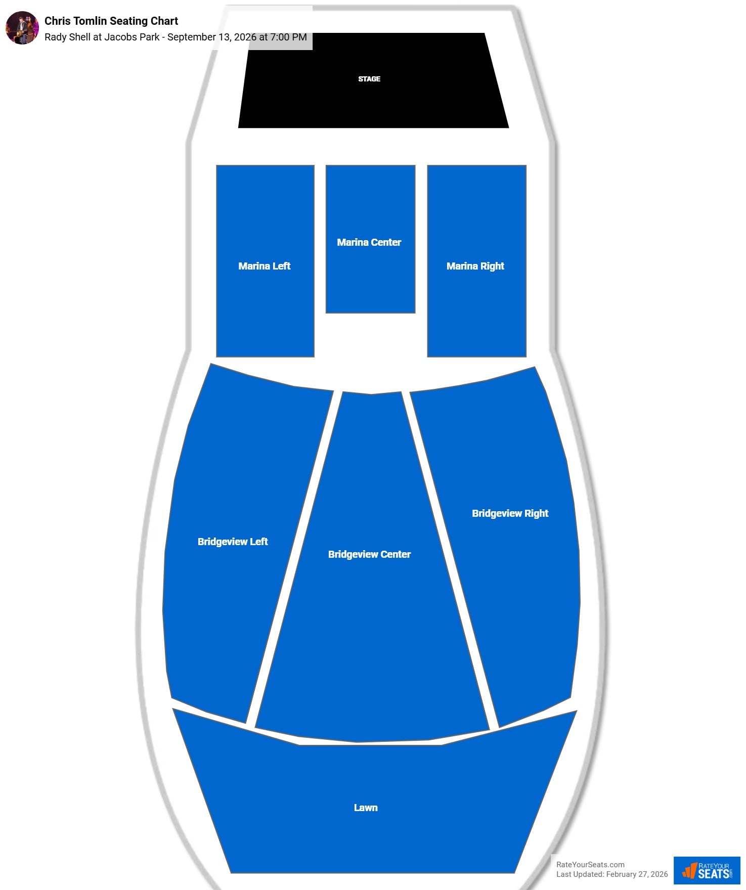 Chris Tomlin seating chart Rady Shell at Jacobs Park