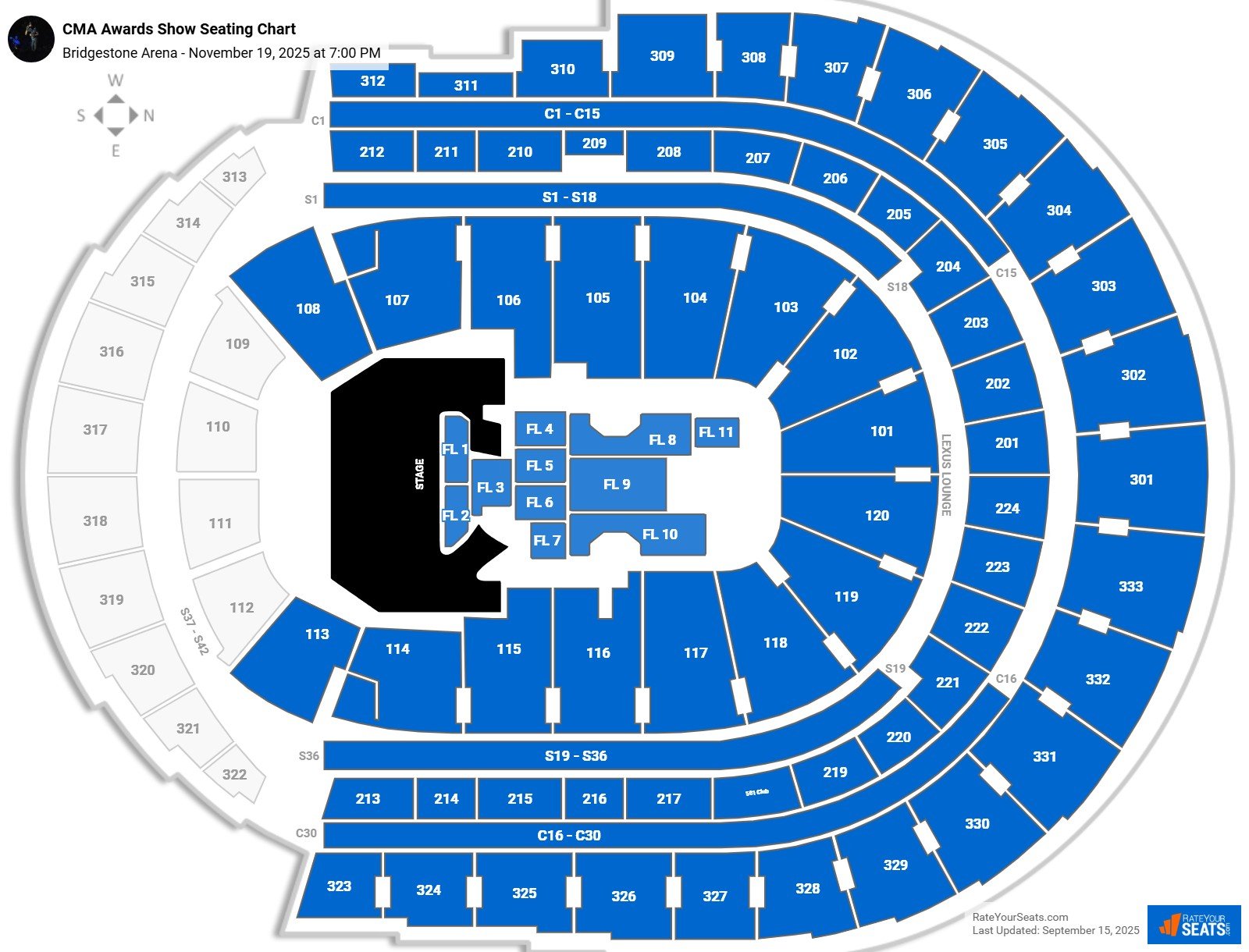 CMA Awards Show seating chart Bridgestone Arena