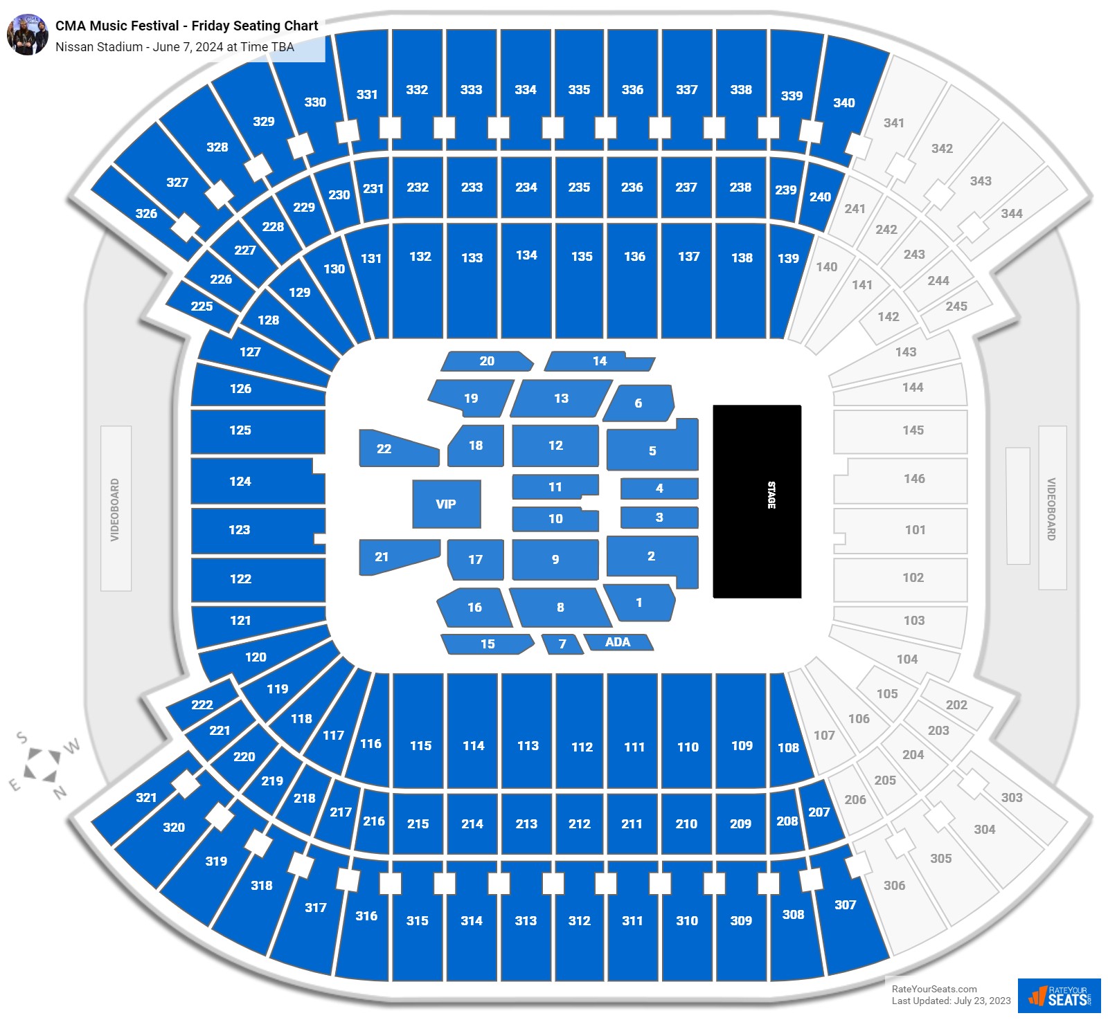 Stadium Seating Map, Nashville Live Music Venues