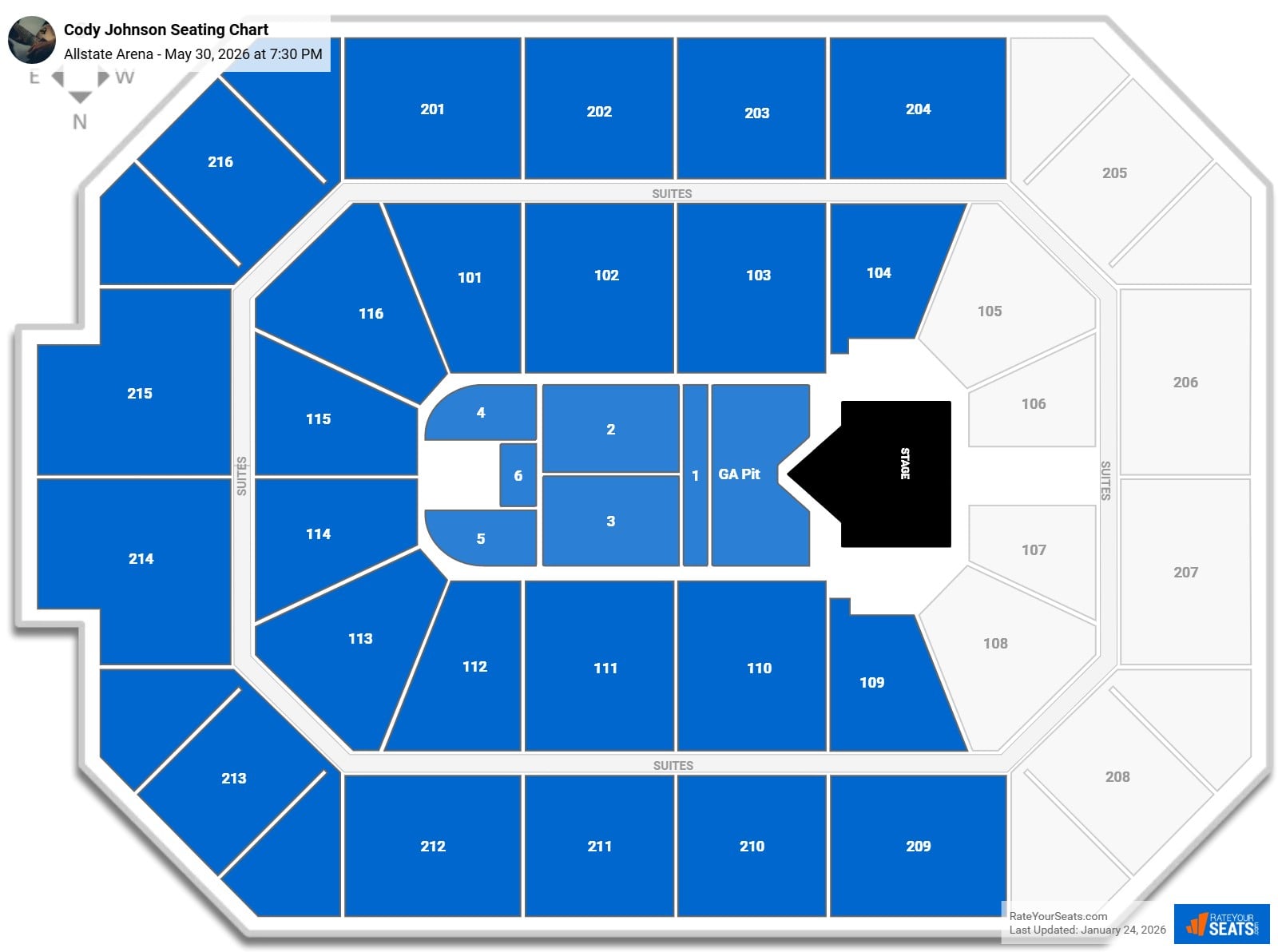 Cody Johnson seating chart Allstate Arena