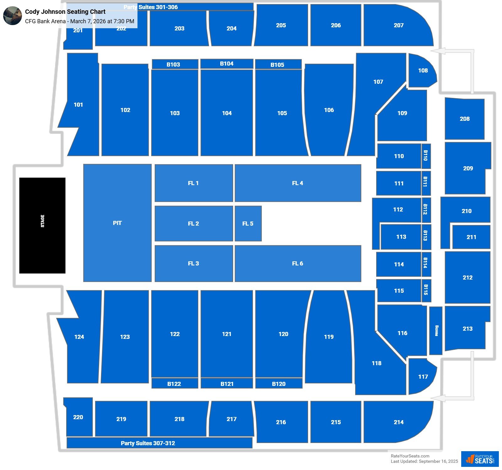Cody Johnson seating chart CFG Bank Arena