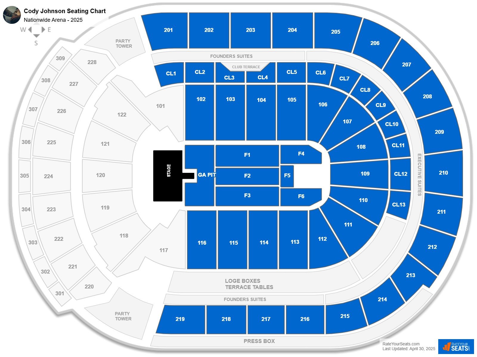 Cody Johnson seating chart Nationwide Arena