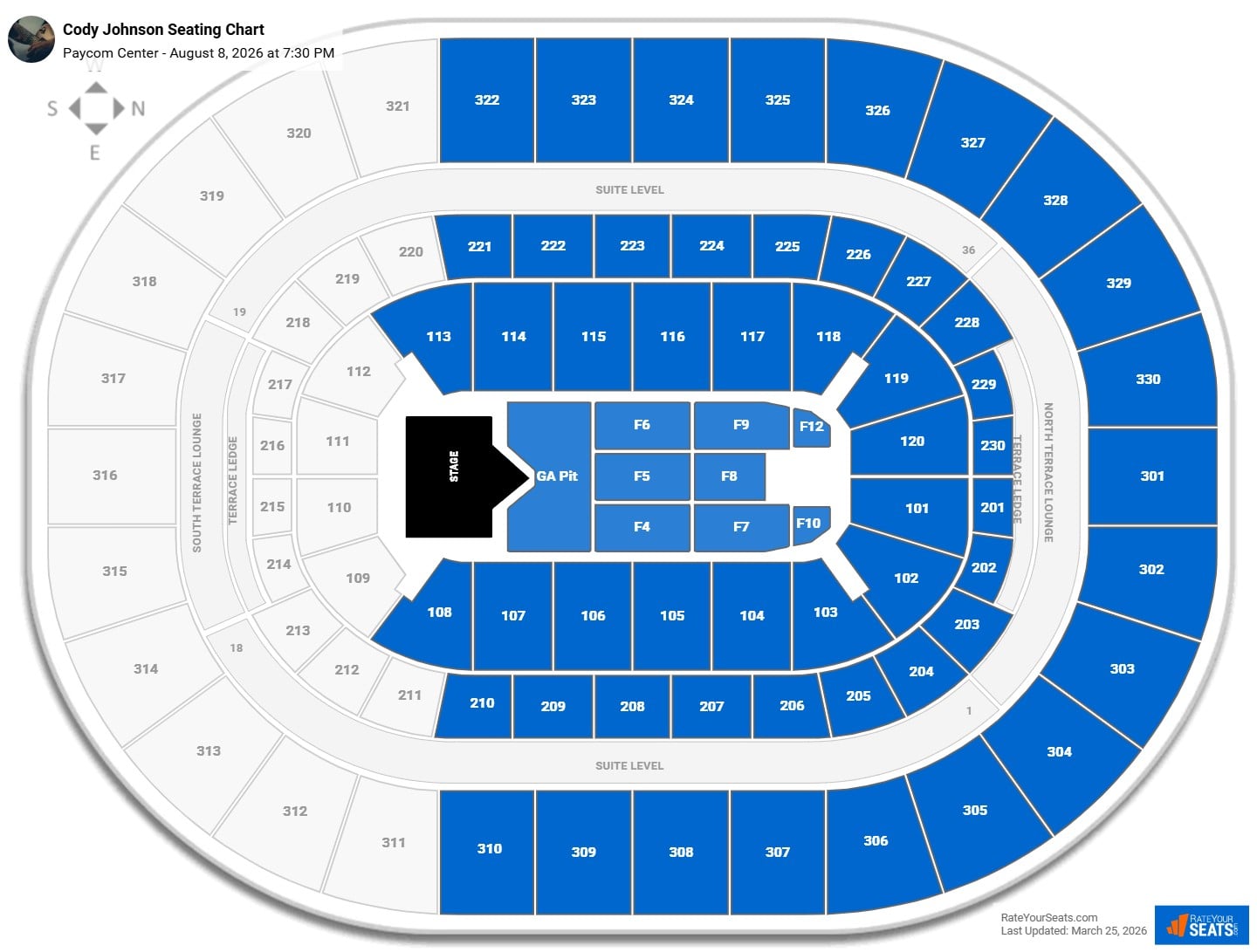 Cody Johnson seating chart Paycom Center