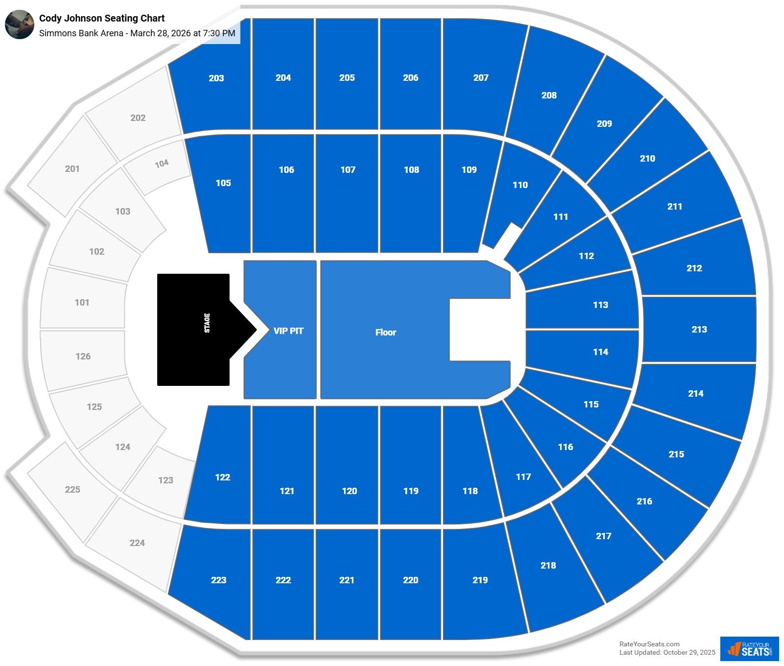 Cody Johnson seating chart Simmons Bank Arena