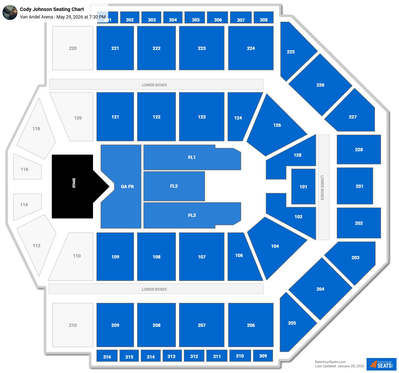 Cody Johnson seating chart Van Andel Arena