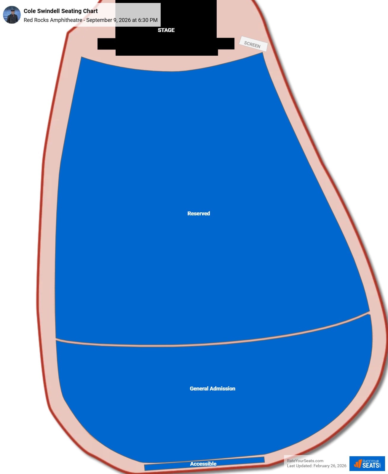 Cole Swindell seating chart Red Rocks Amphitheatre