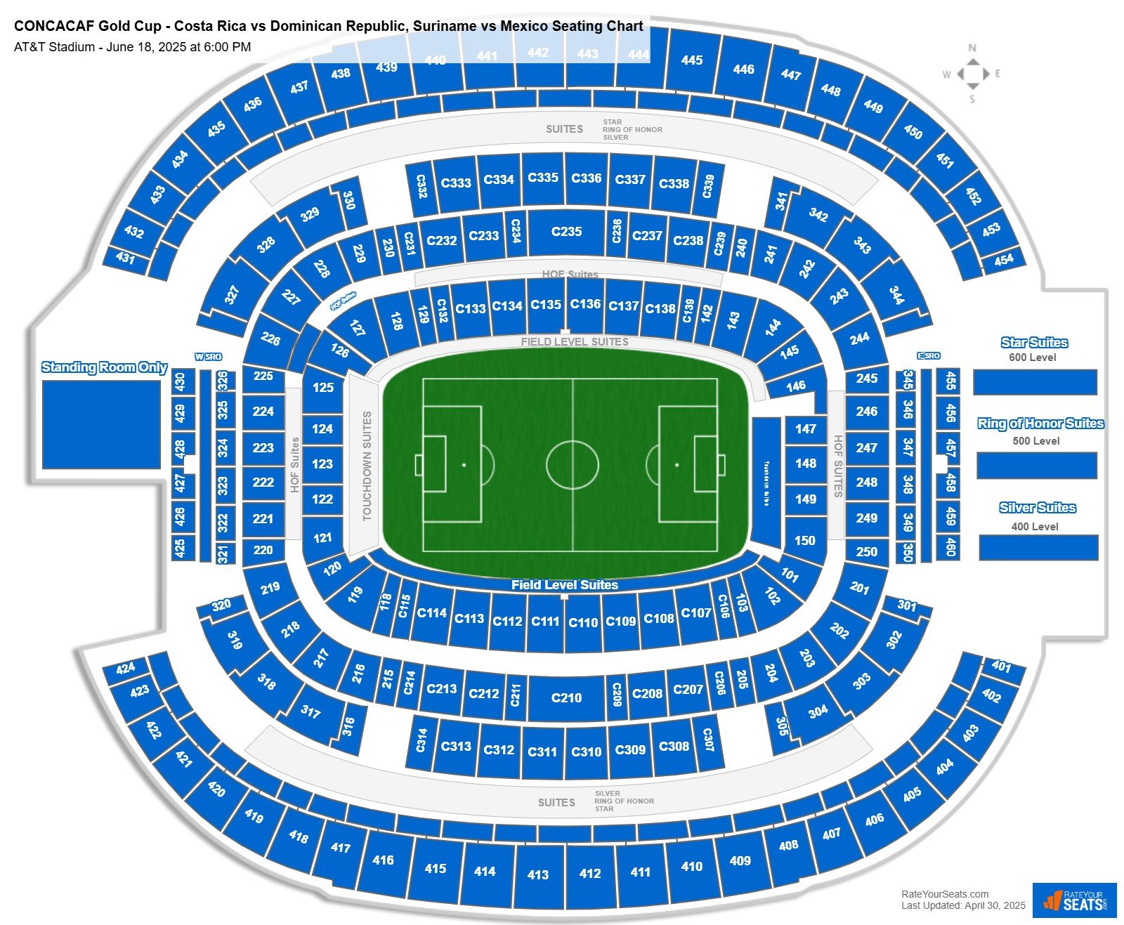 CONCACAF Gold Cup - Costa Rica vs Dominican Republic, Suriname vs Mexico seating chart AT&T Stadium (Cowboys Stadium)