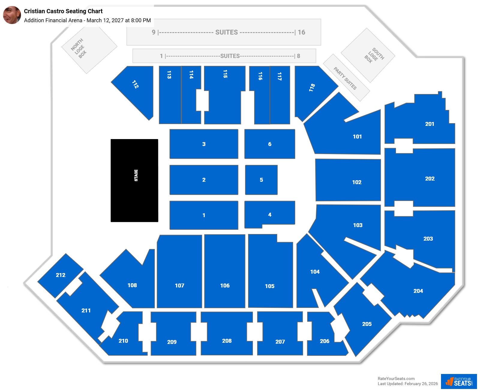 Cristian Castro seating chart Addition Financial Arena
