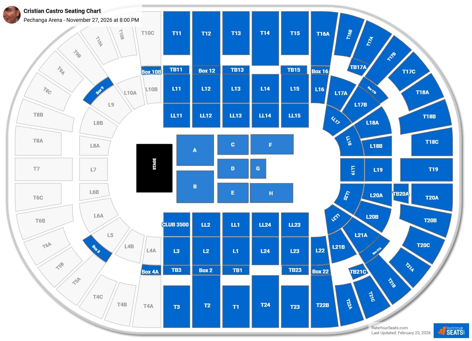 Cristian Castro seating chart Pechanga Arena