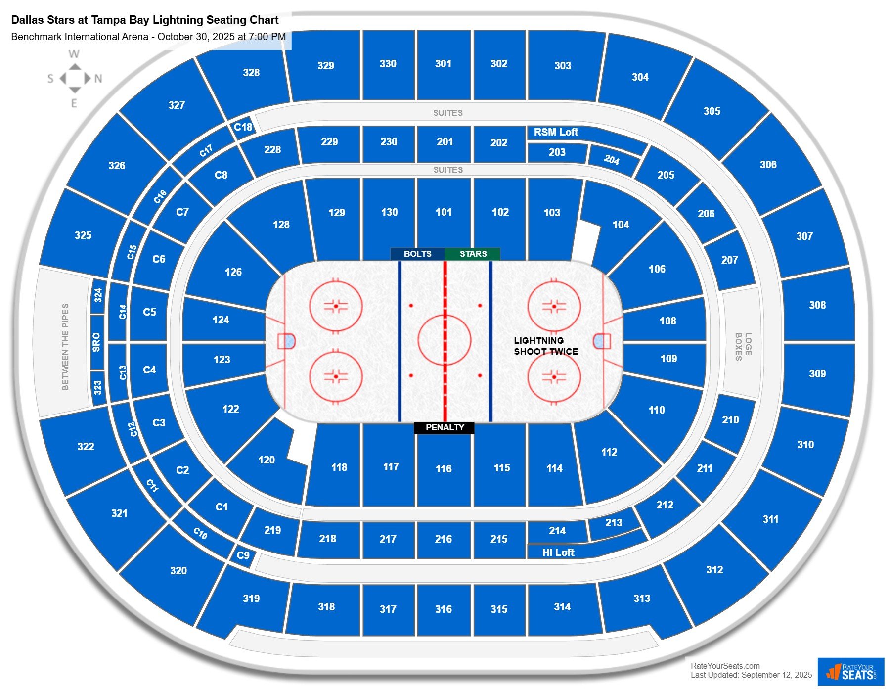 Dallas Stars at Tampa Bay Lightning seating chart Benchmark International Arena