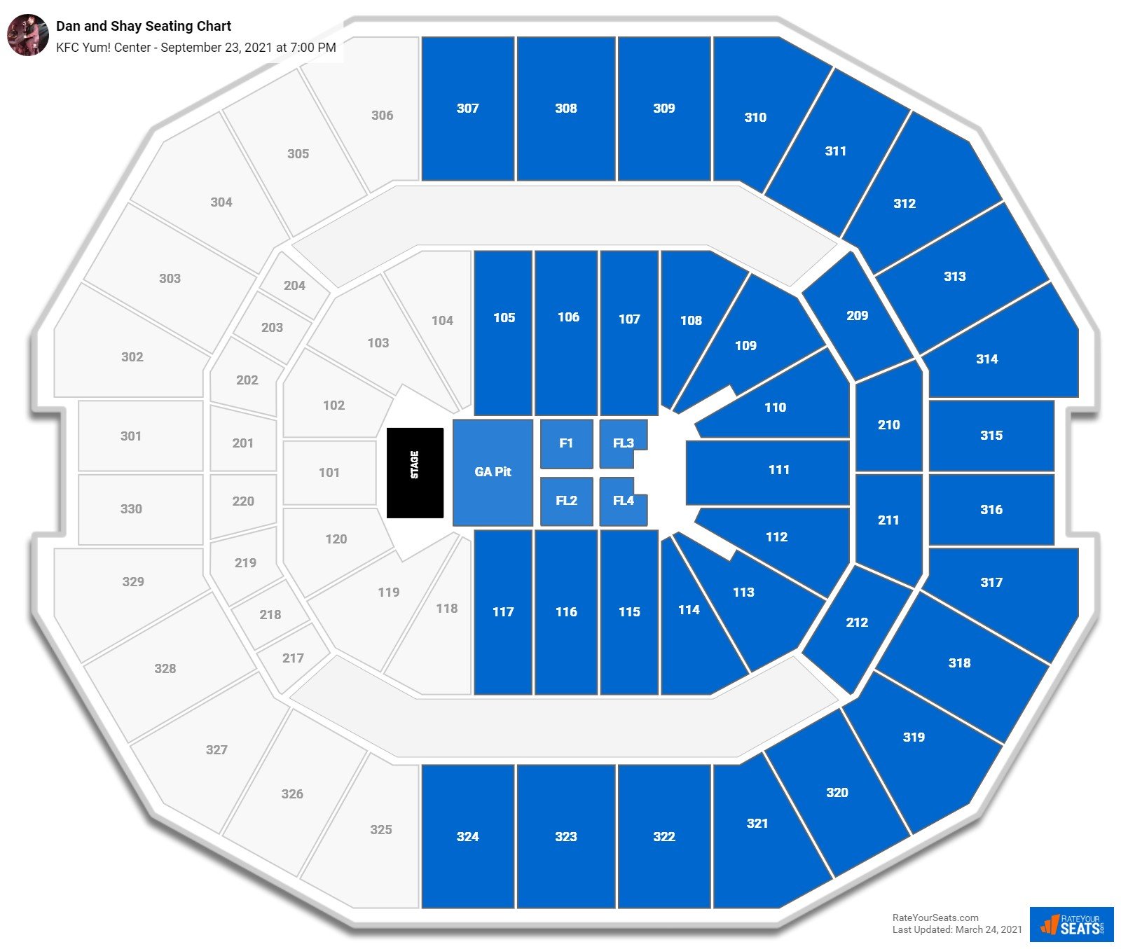 KFC Yum! Center Seating Charts for Concerts