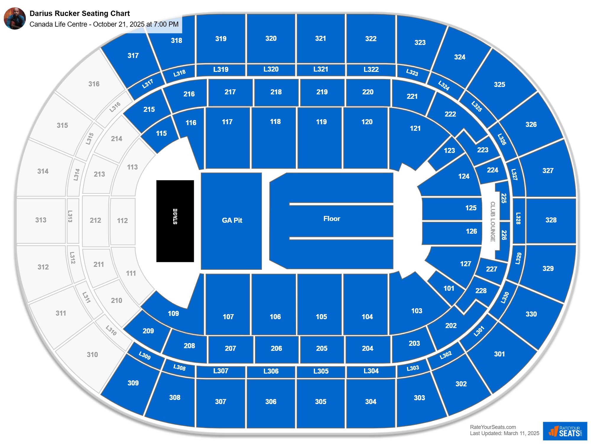 Darius Rucker seating chart Canada Life Centre