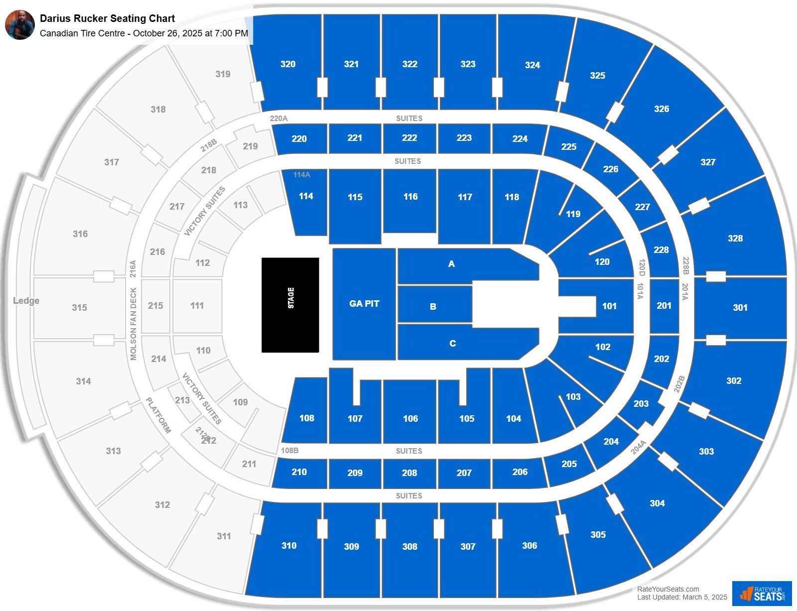 Darius Rucker seating chart Canadian Tire Centre