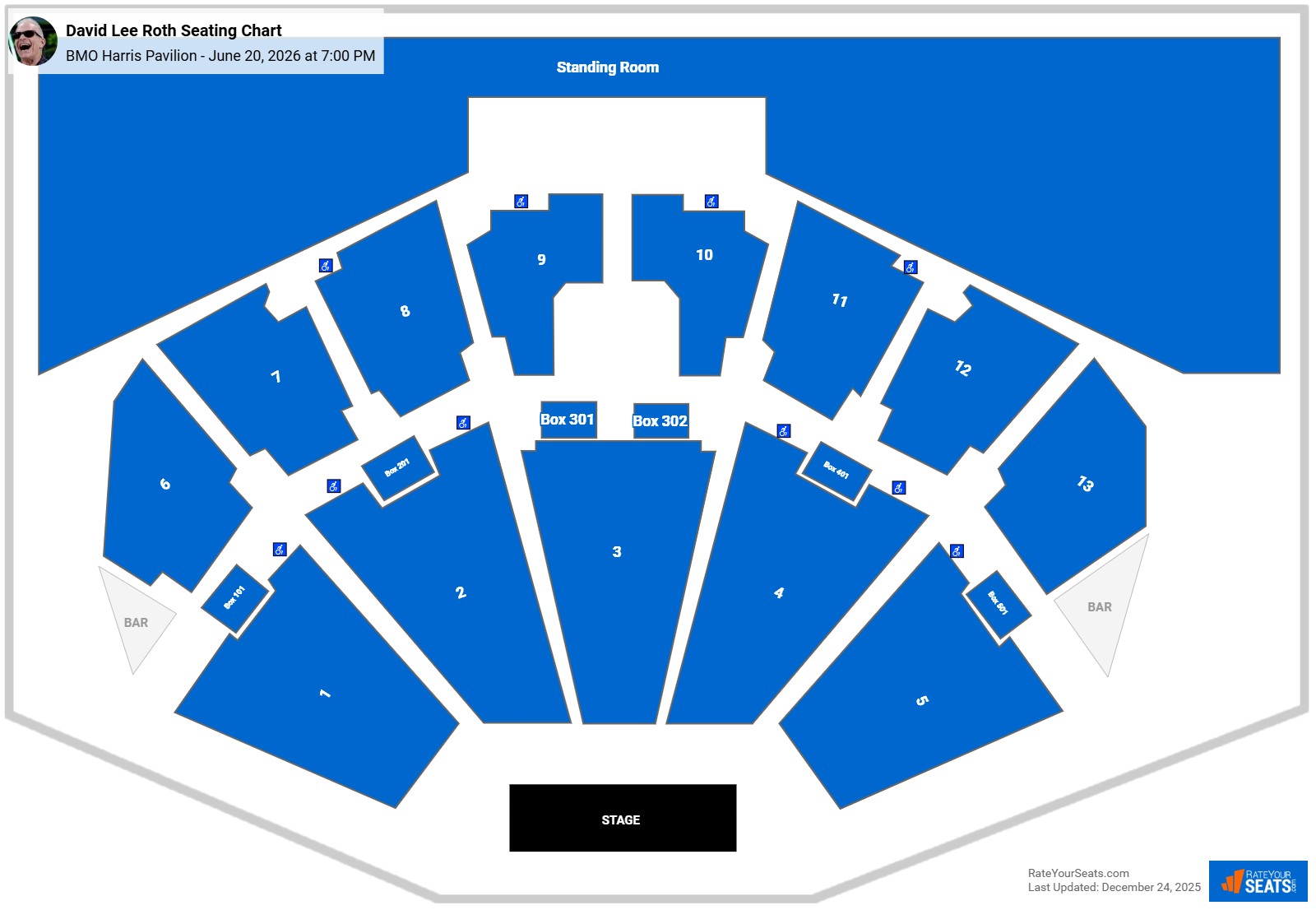 David Lee Roth seating chart BMO Harris Pavilion