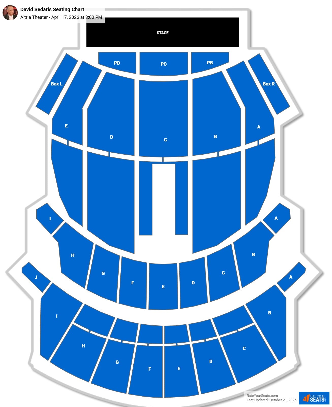 David Sedaris seating chart Altria Theater