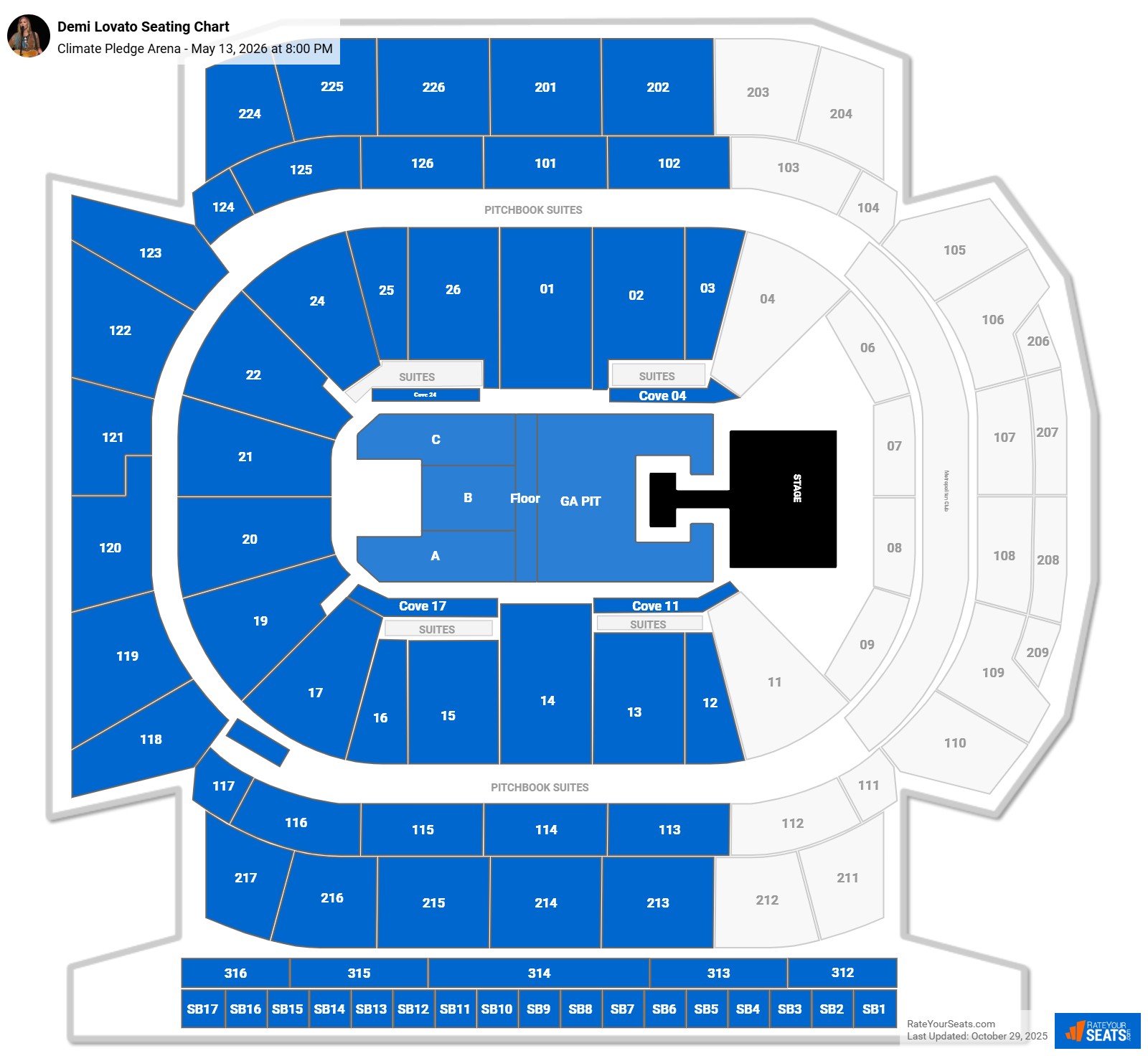 Demi Lovato seating chart Climate Pledge Arena