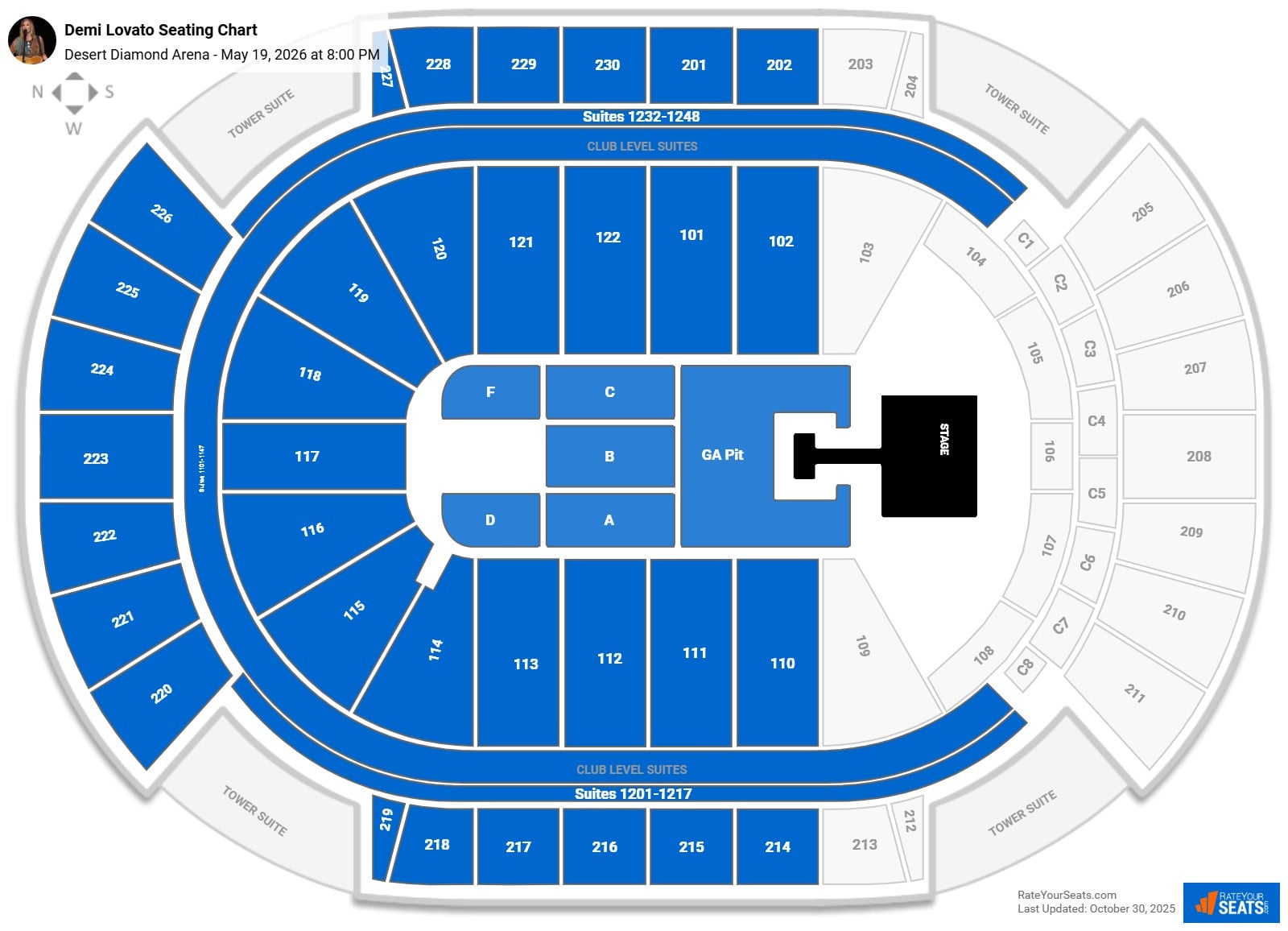 Demi Lovato seating chart Desert Diamond Arena