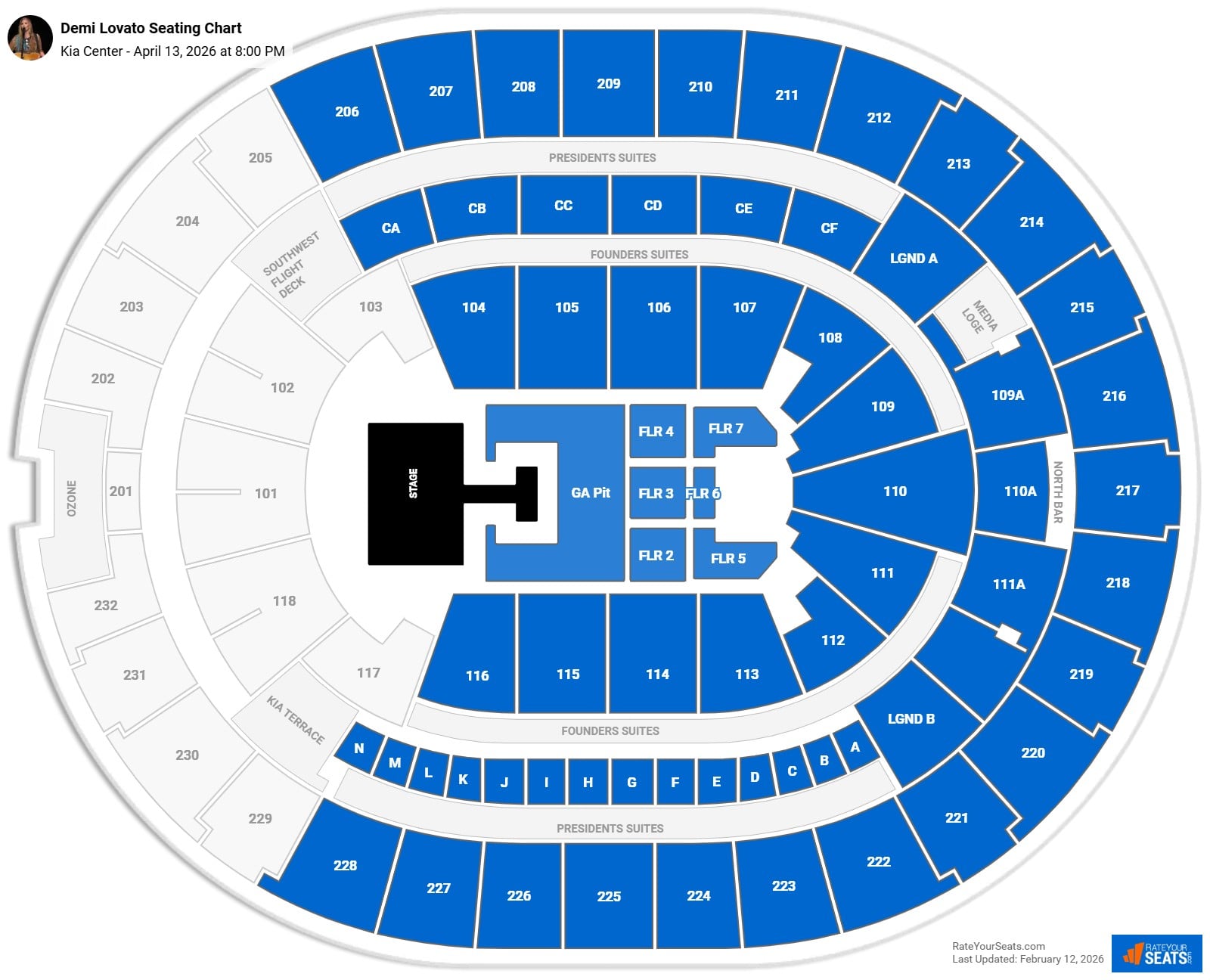 Demi Lovato seating chart Kia Center