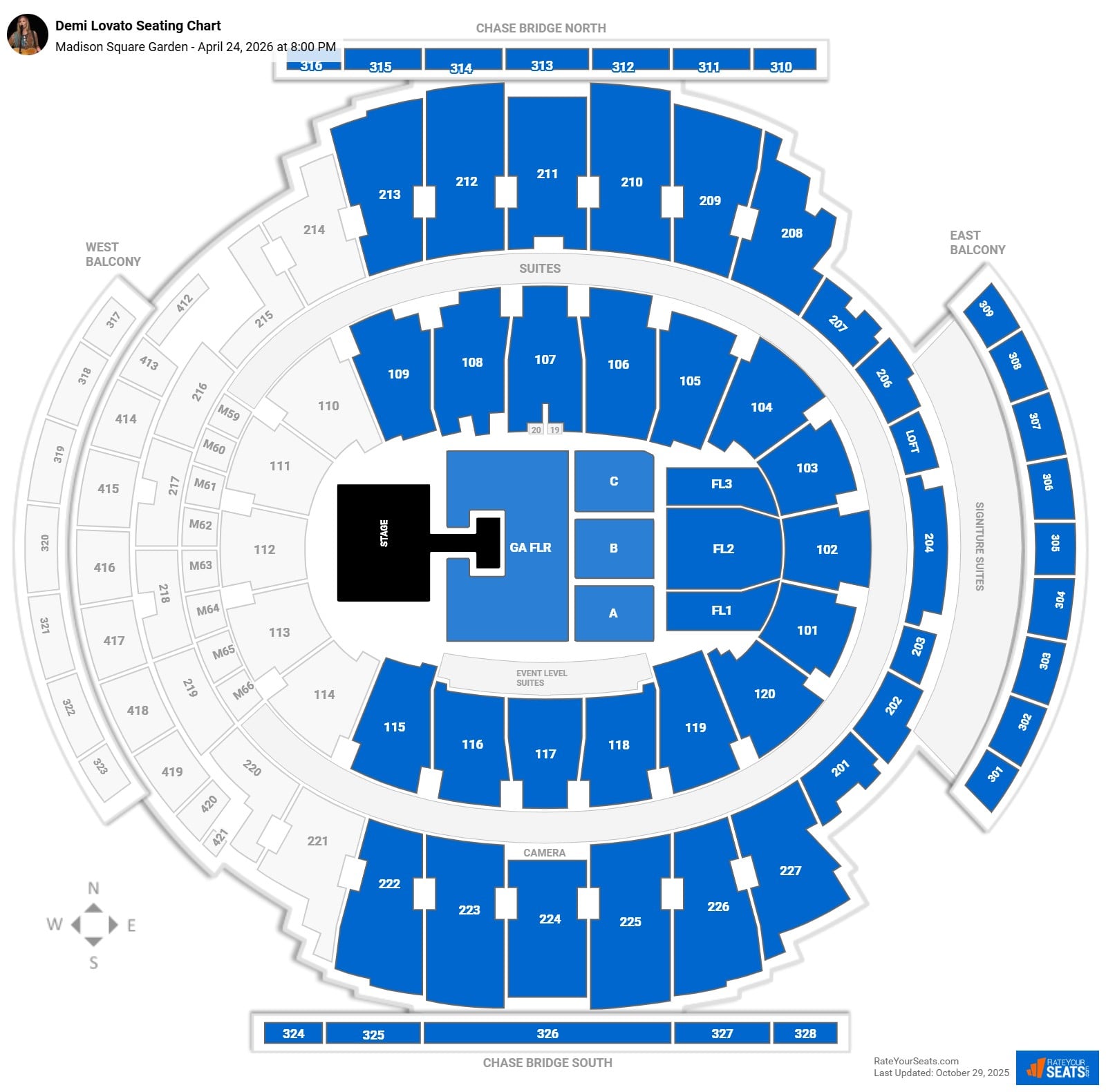Demi Lovato seating chart Madison Square Garden