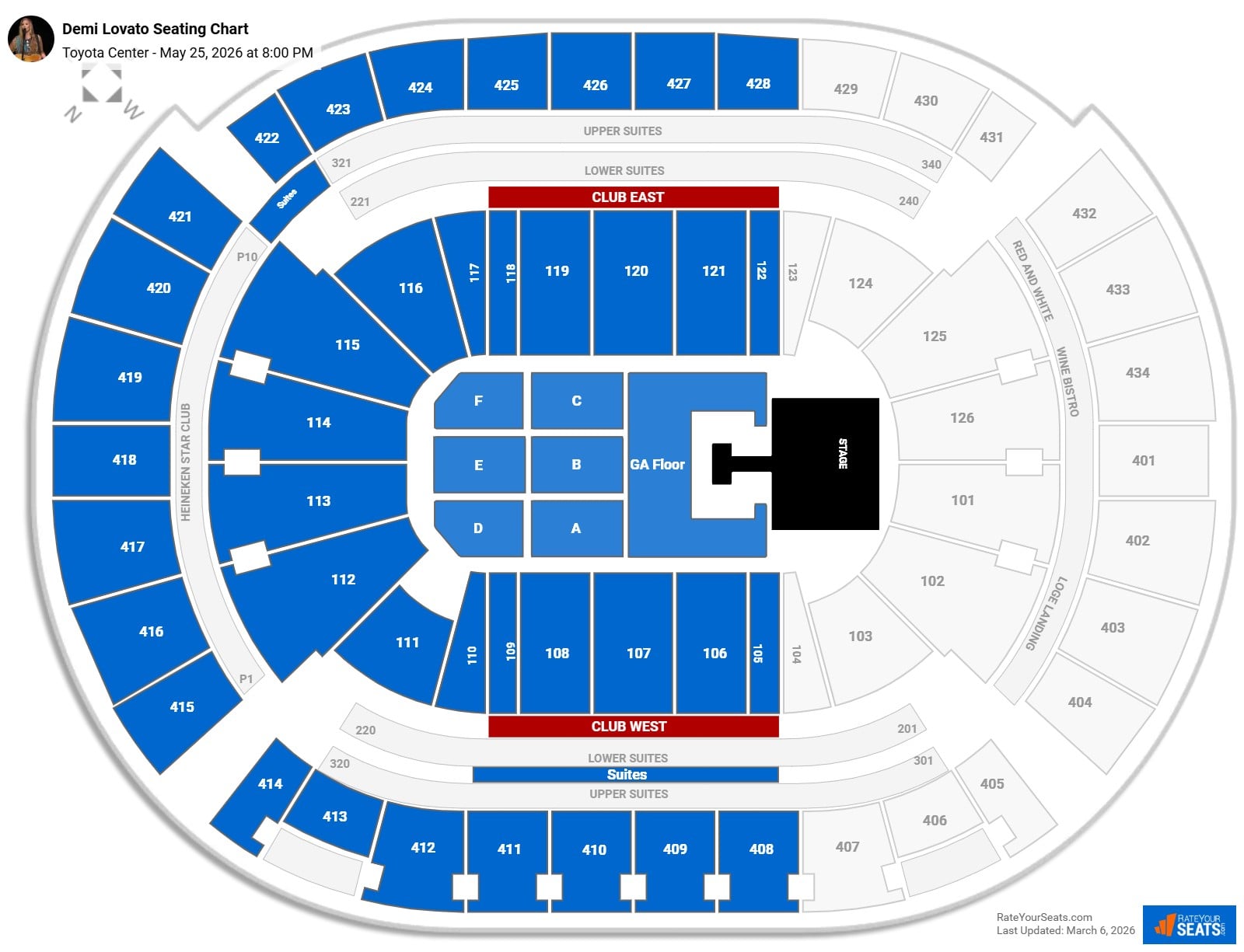 Demi Lovato seating chart Toyota Center