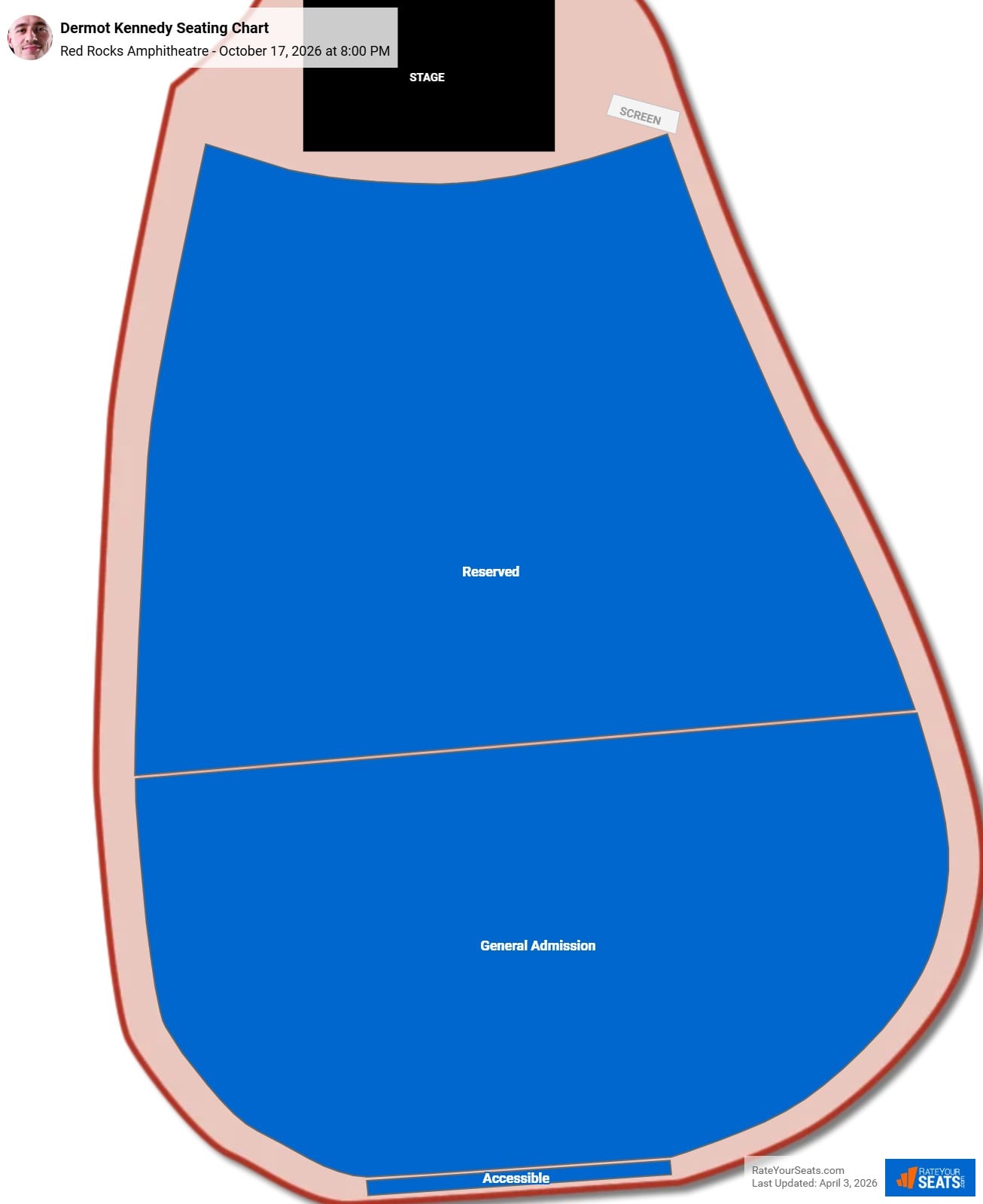 Dermot Kennedy seating chart Red Rocks Amphitheatre