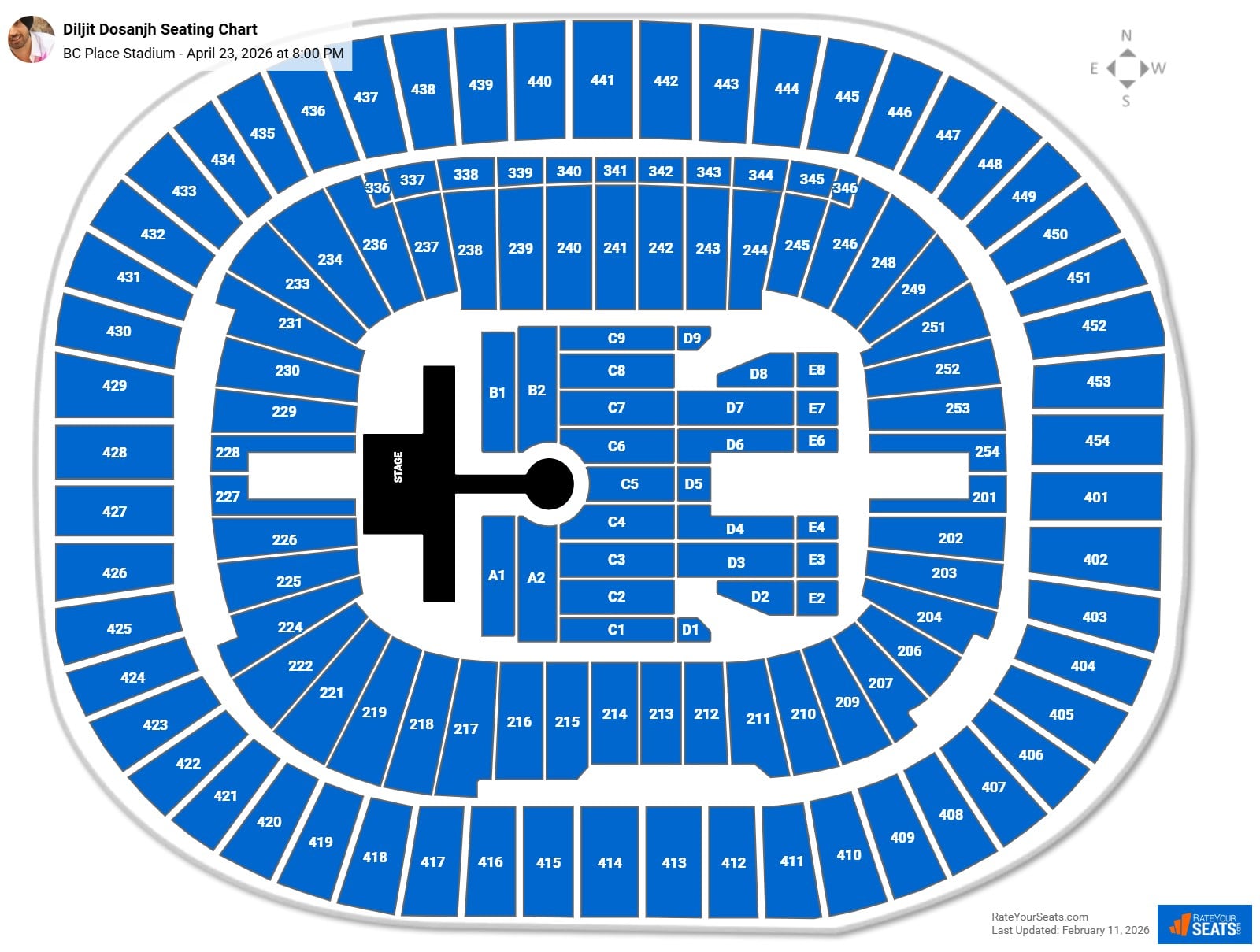 Diljit Dosanjh seating chart BC Place Stadium