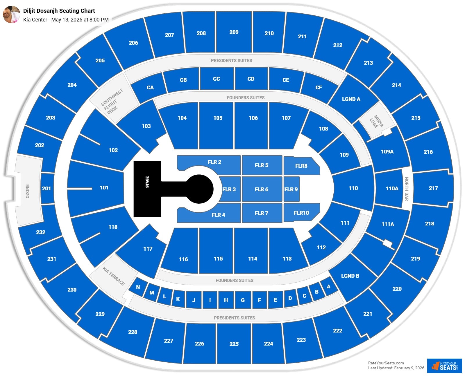 Diljit Dosanjh seating chart Kia Center